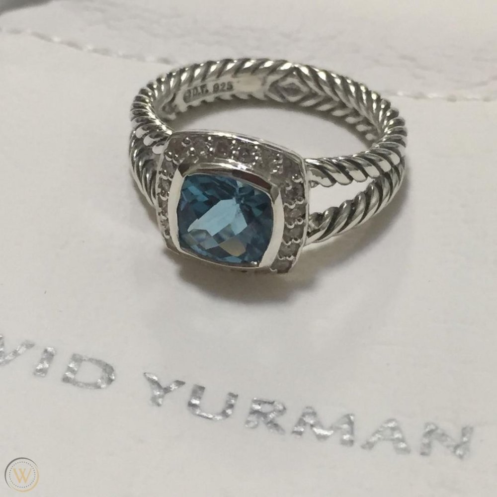 David Yurman Silver Ring with Deep Blue Stone